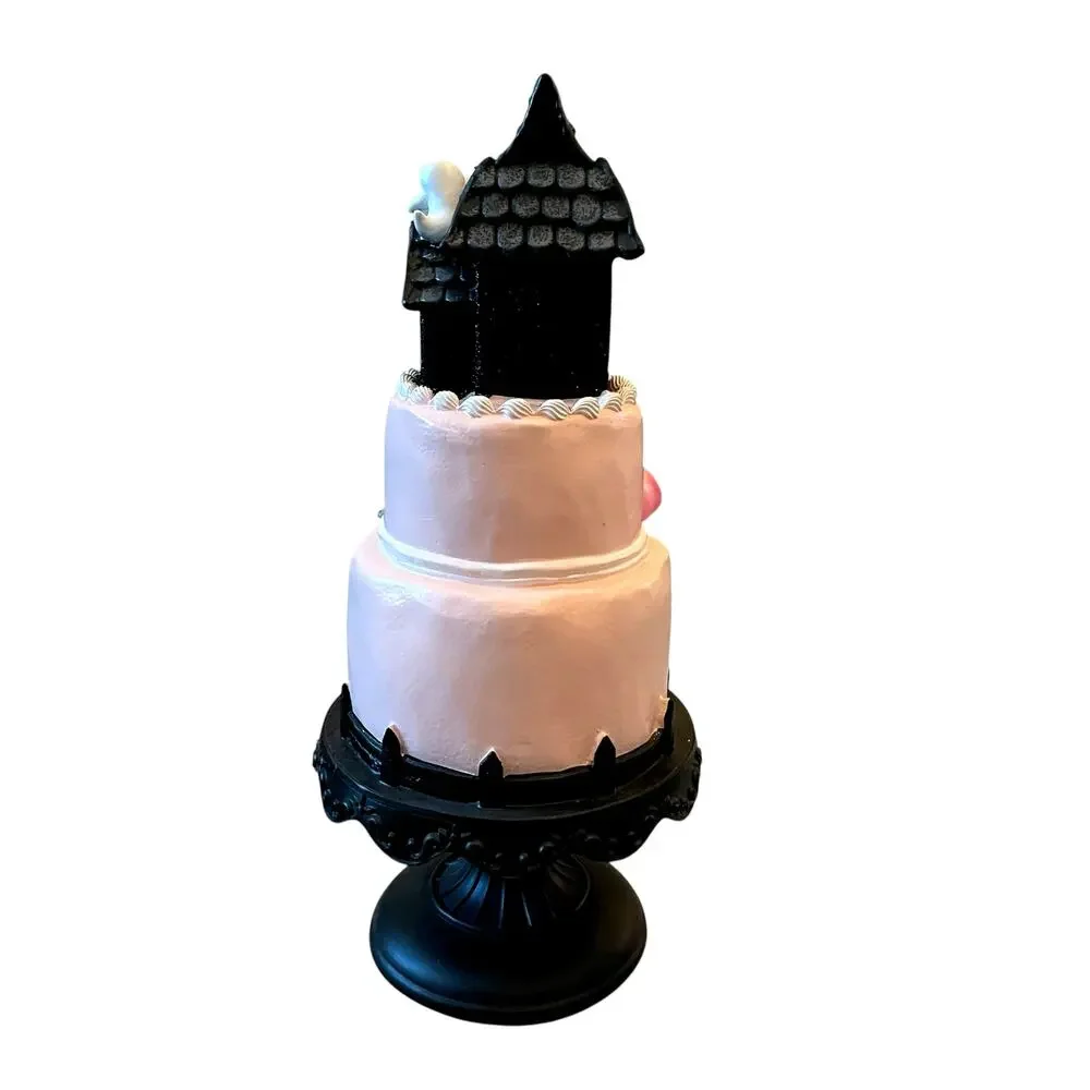 Viral Pink & Black Halloween Haunted House Faux Cake 22in Glitter Ghosts NEW